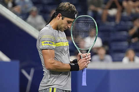 US Open 2024: Argentina's Tomas Martin Etcheverry reacts during a third round match against Germany's Alexander Zverev